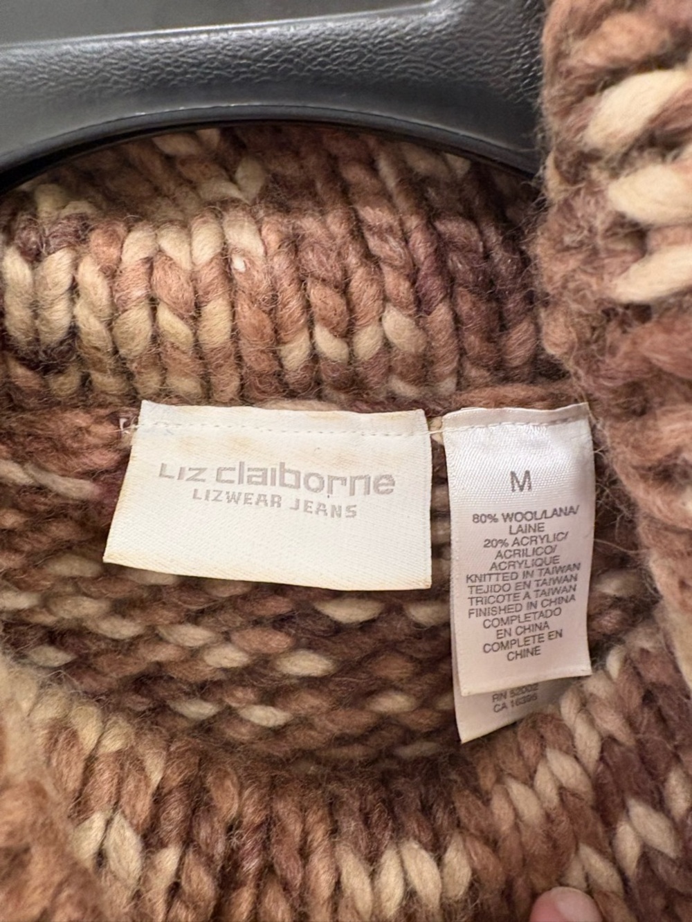 Vintage 90s Liz Claiborne Brown Wool Chunky Knit Turtleneck Sweater Sz M - Picture 2 of 12